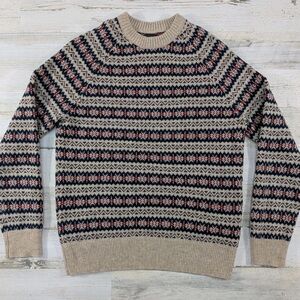J. Crew 100%lambswool Men's Beige and Navy Crewneck Sweater